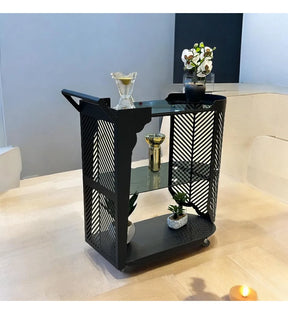 Serving cart with 3 floors, glass on iron